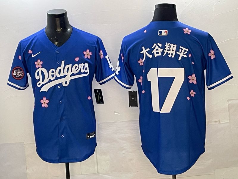 Men Nike 2026 Los Angeles Dodgers #17 Ohtani Blue Sakura Edition Game MLB Jersey 069